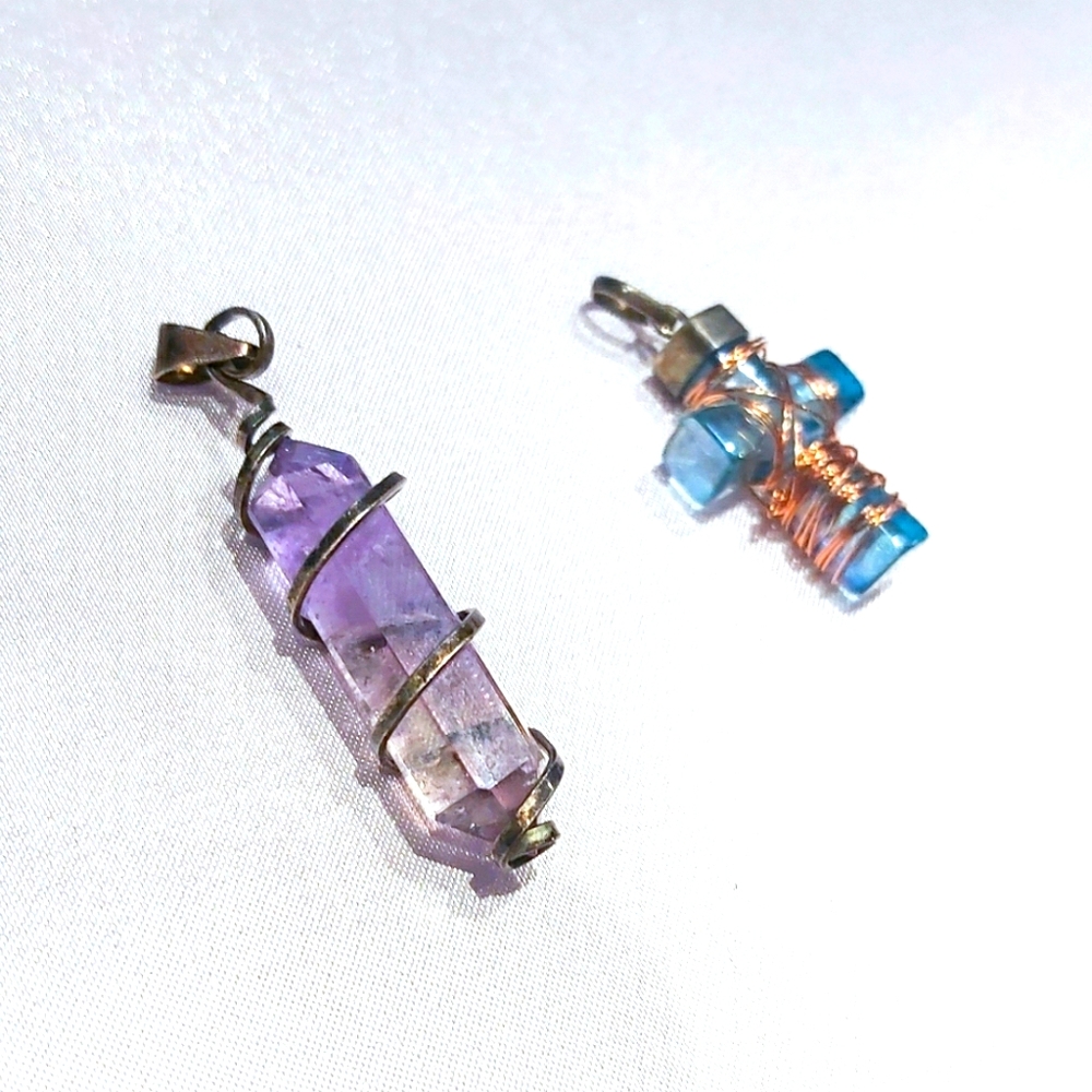 BOGO Amethyst & Aquamarine Crystal Pendants